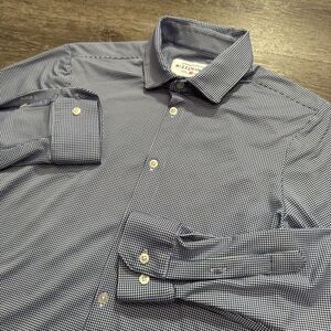 Mizzen + Main Shirt Mens Medium Blue Gangnam Check Performance USA Made Trim Fit